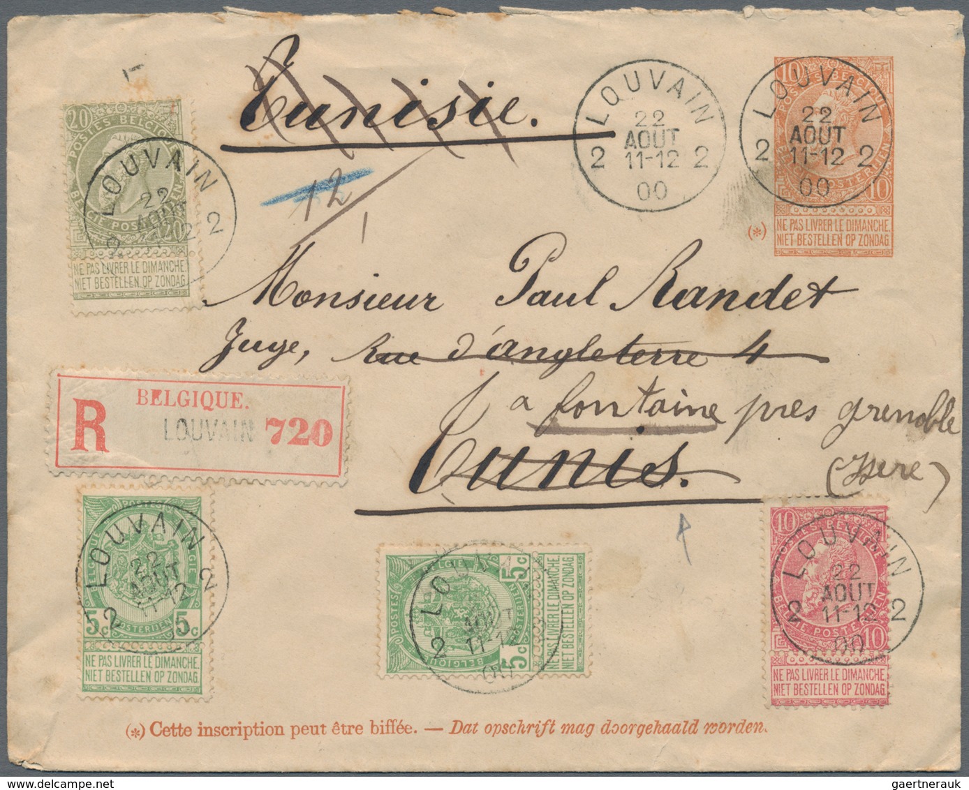 Belgien - Ganzsachen: 1900, Envelope 10 C. Brown Uprated With Non-delivery Tab 5 C. (2), 10 C. And 2 - Other & Unclassified