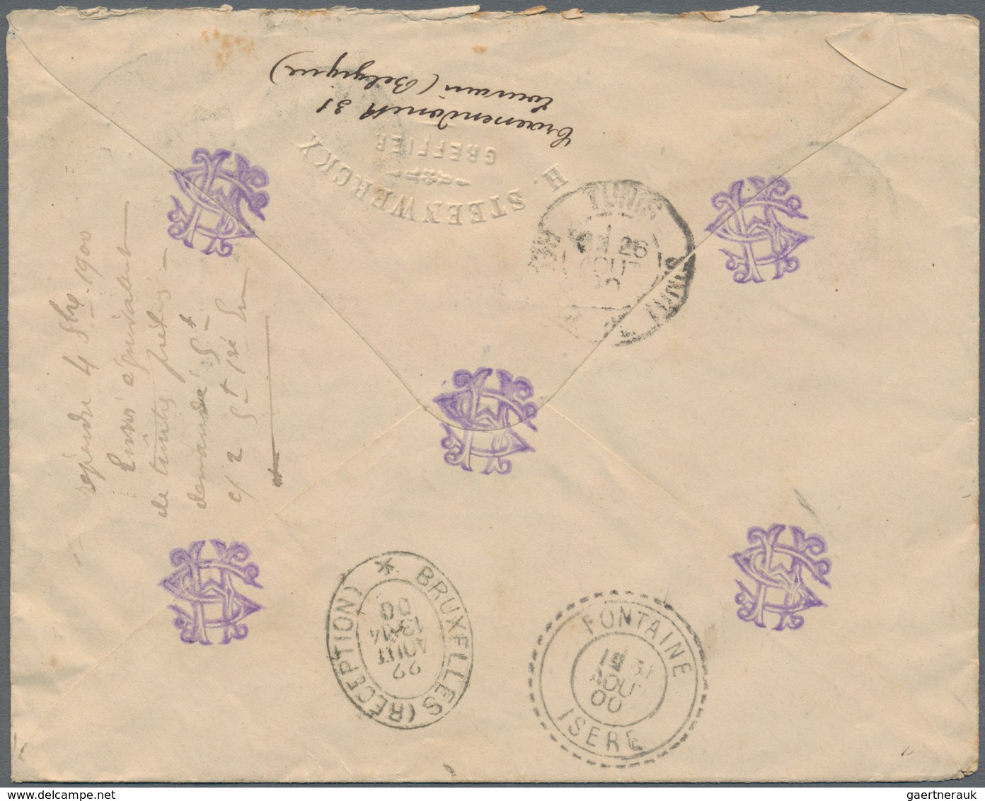 Belgien - Ganzsachen: 1900, Envelope 10 C. Brown Uprated With Non-delivery Tab 5 C. (2), 10 C. And 2 - Autres & Non Classés