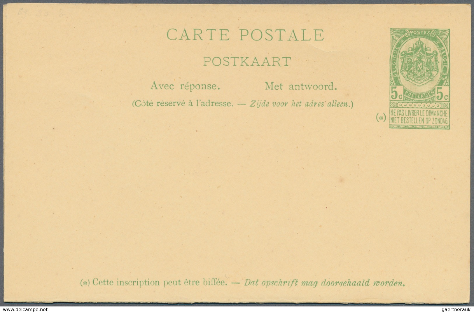 Belgien - Ganzsachen: 1900 Unused Postal Stationery Doublecard Attached At Bottom, This Variety Is N - Autres & Non Classés