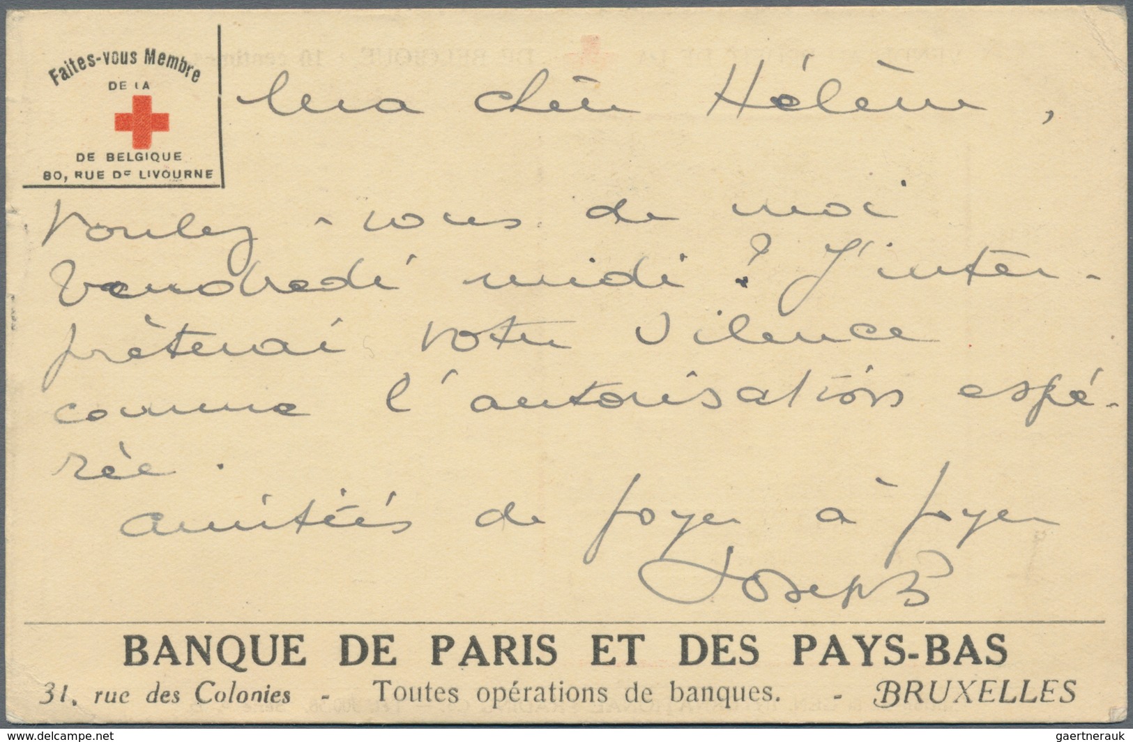 Belgien - Ganzsachen: 1923, Stationery Card 15c. Lilac With Advertisement Imprint In Favour Of Red C - Other & Unclassified
