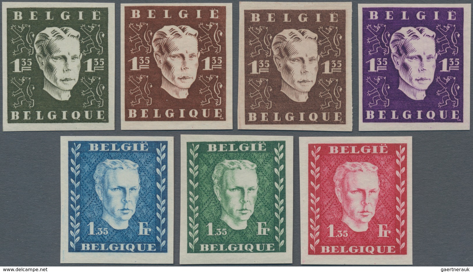 Belgien - Besonderheiten: 1947, Prince Charles Essays, Set Of Seven Imperf. Values ("type Janssens" - Other & Unclassified