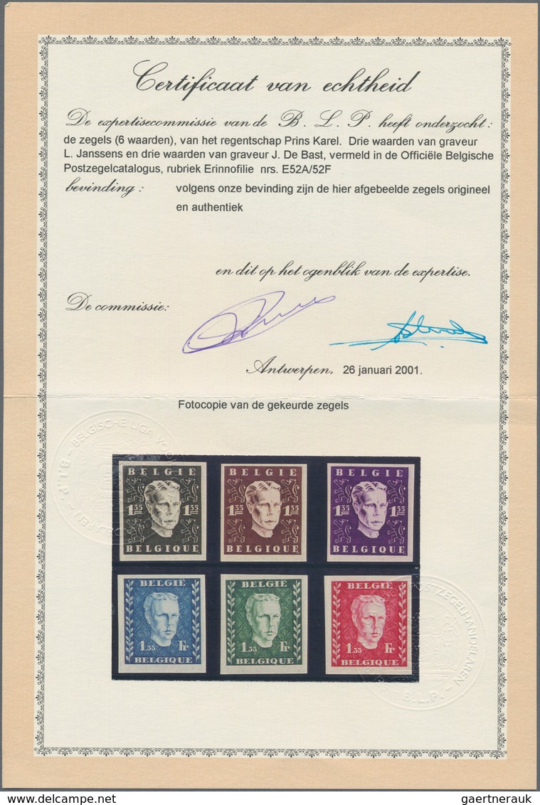 Belgien - Besonderheiten: 1947, Prince Charles Essays, Set Of Seven Imperf. Values ("type Janssens" - Other & Unclassified