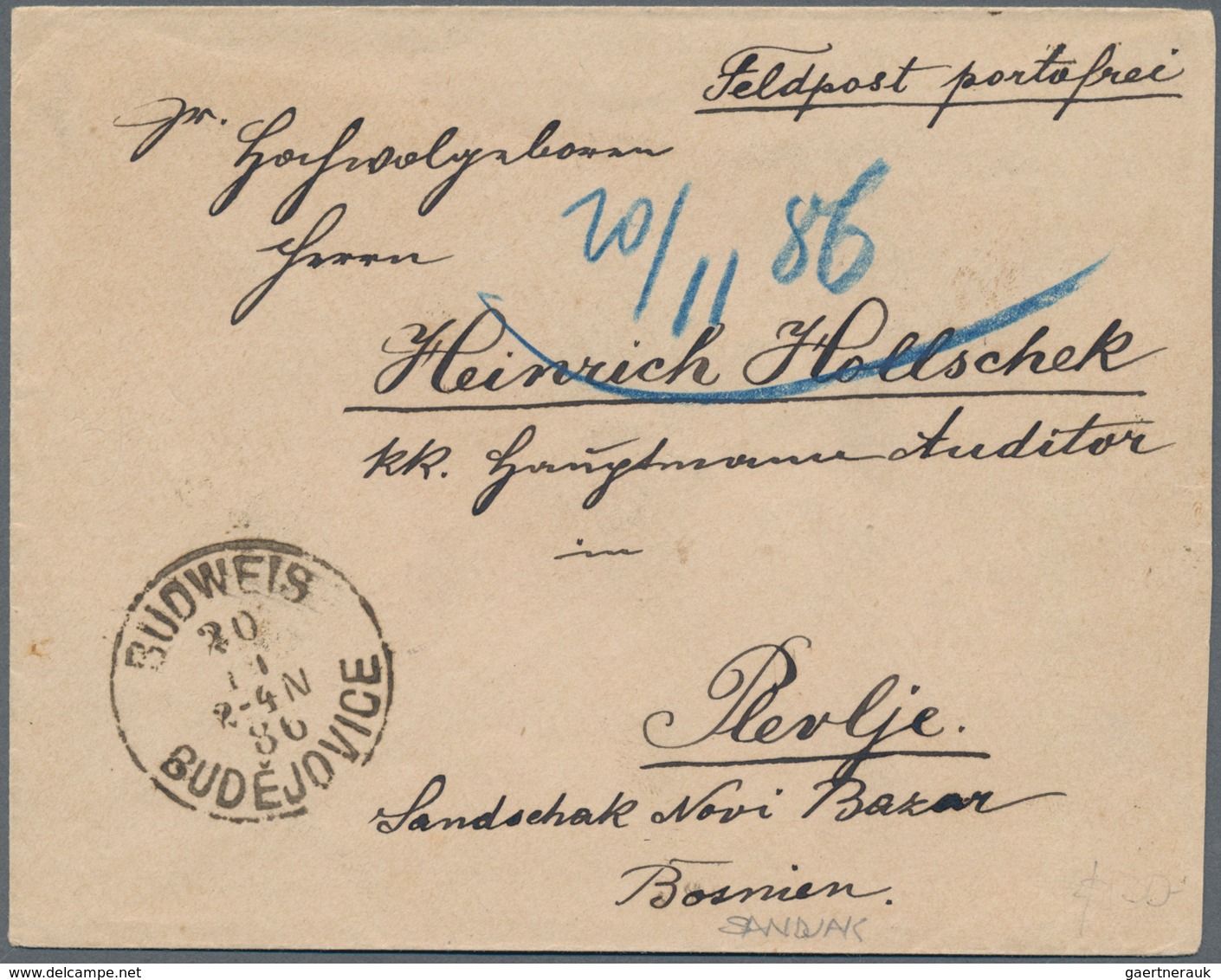 Bosnien Und Herzegowina (Österreich 1879/1918): 1886. Sandjak Of Novi Pazar - Incoming Mail. Envelop - Bosnië En Herzegovina