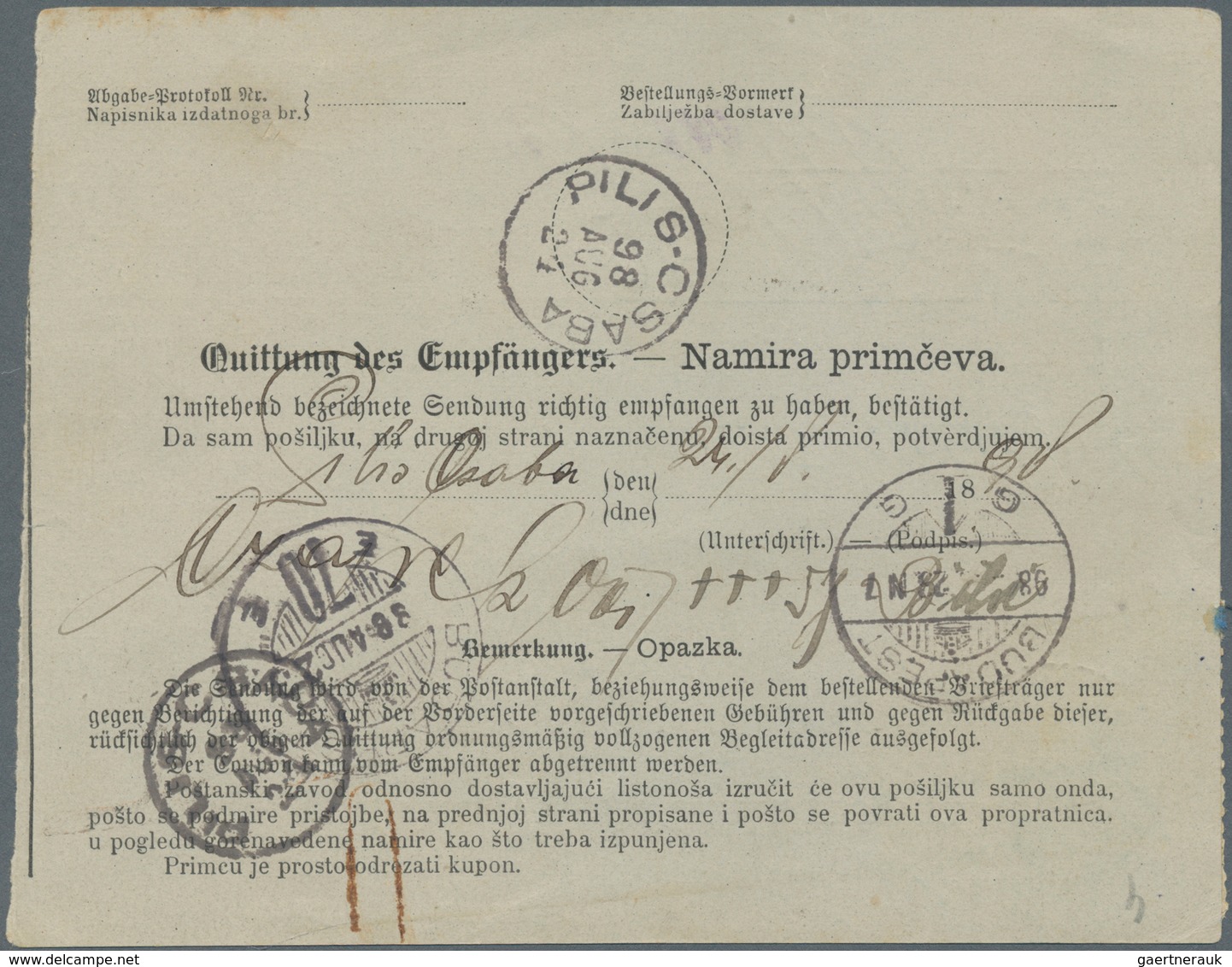 Bosnien Und Herzegowina (Österreich 1879/1918): 1898, Bilingual Parcel Card Accompanying A Parcel Of - Bosnia And Herzegovina