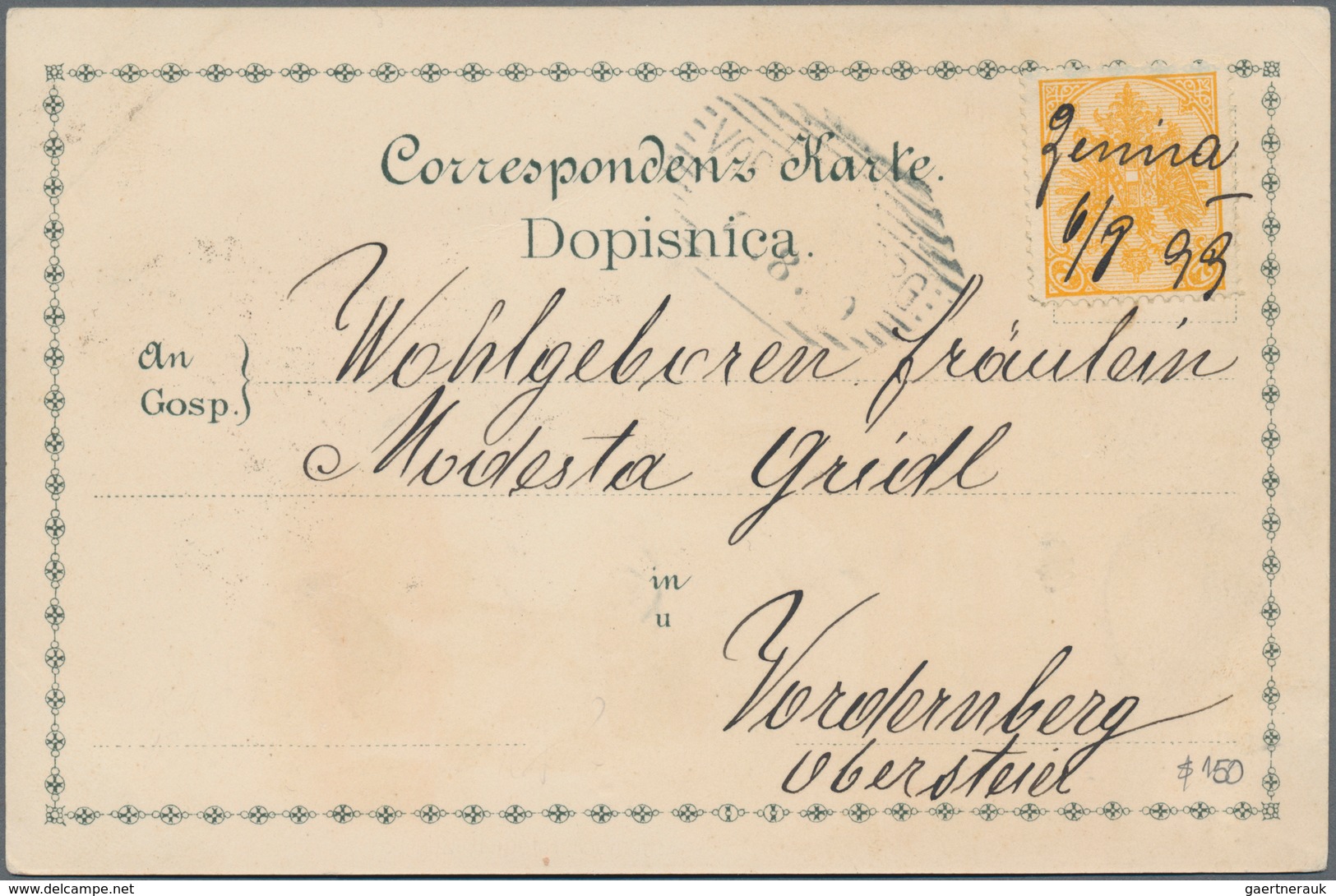 Bosnien Und Herzegowina (Österreich 1879/1918): 1899. Two Post Cards (one From Sarajevo Ro Crikvenic - Bosnië En Herzegovina