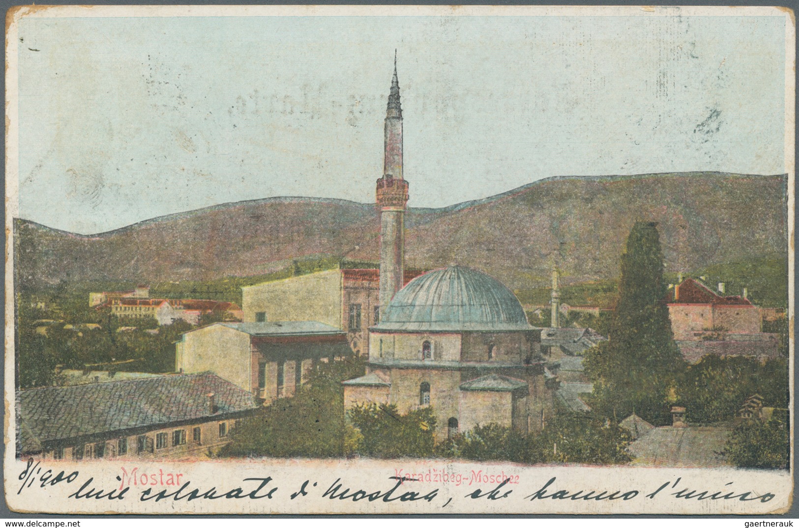 Bosnien Und Herzegowina (Österreich 1879/1918): 1900, Colourful Mostar Ppc To Sibenik, Dalmatia, Fra - Bosnia And Herzegovina