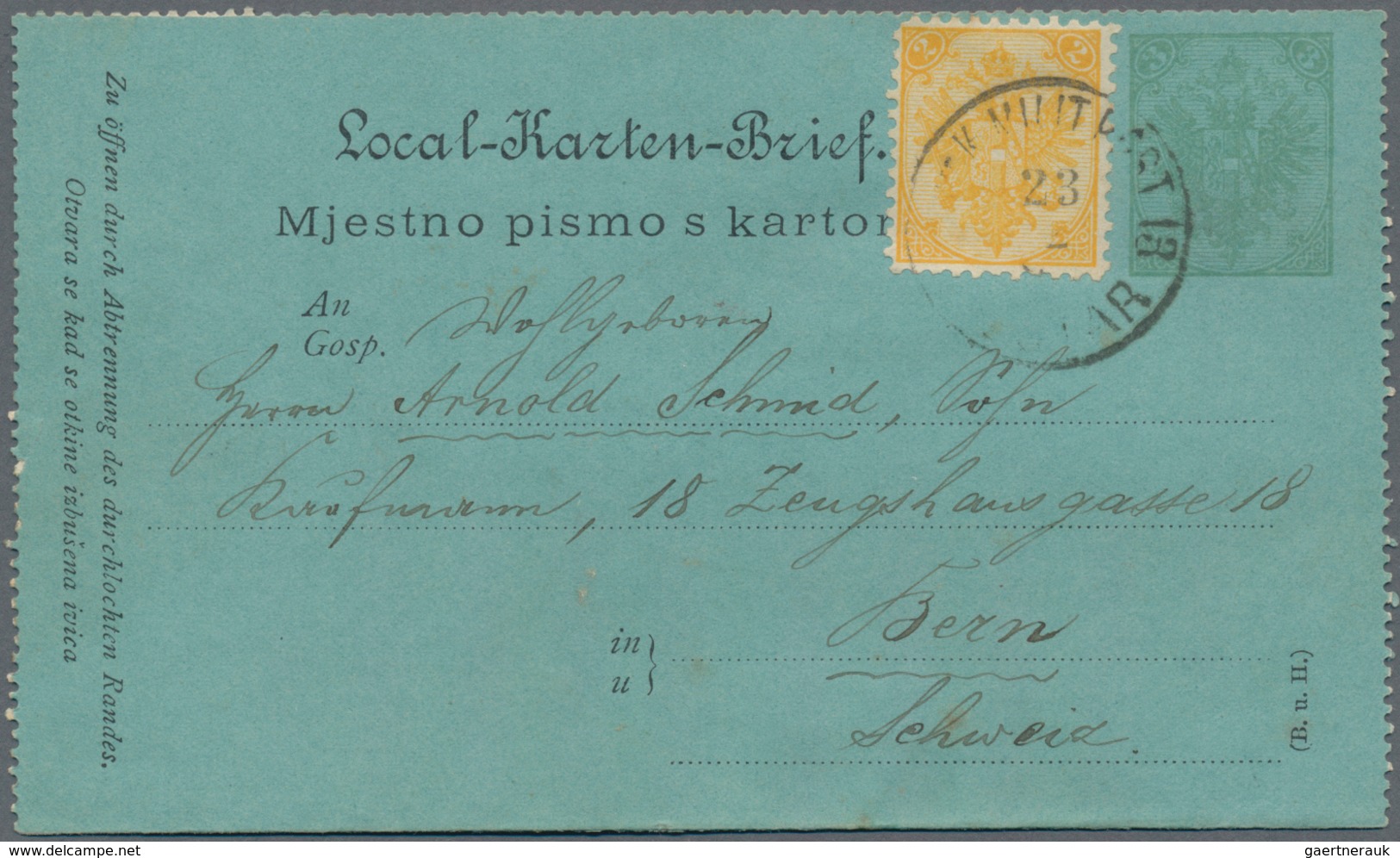 Bosnien Und Herzegowina (Österreich 1879/1918): 1891/1892. 3 (Kr) Green/pale Green Local Letter Card - Bosnia And Herzegovina