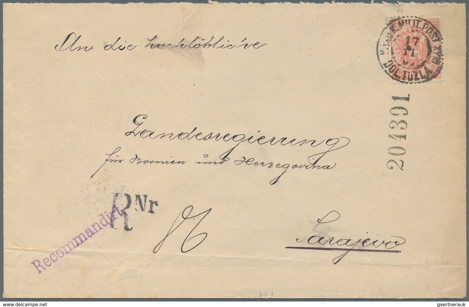 Bosnien Und Herzegowina (Österreich 1879/1918): 1901, Registered Cover (crease) To Sarajevo Franked - Bosnie-Herzegovine