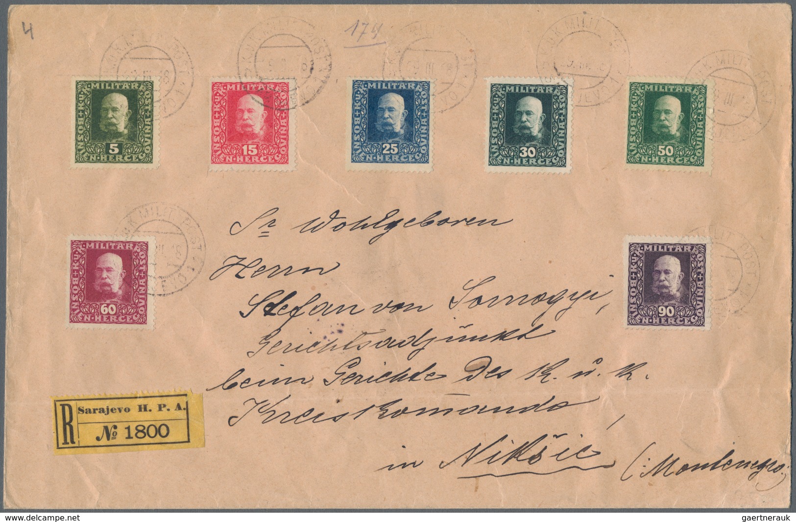 Bosnien Und Herzegowina (Österreich 1879/1918): 1918, 90 H Lilac Mixed Franking With 6 Items Kaiser - Bosnië En Herzegovina