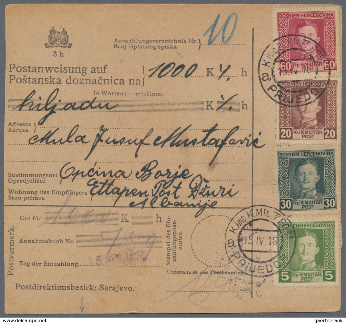 Bosnien Und Herzegowina (Österreich 1879/1918): 1918. 3 H Black/chamois MONEY ORDER Form For The Sum - Bosnia And Herzegovina