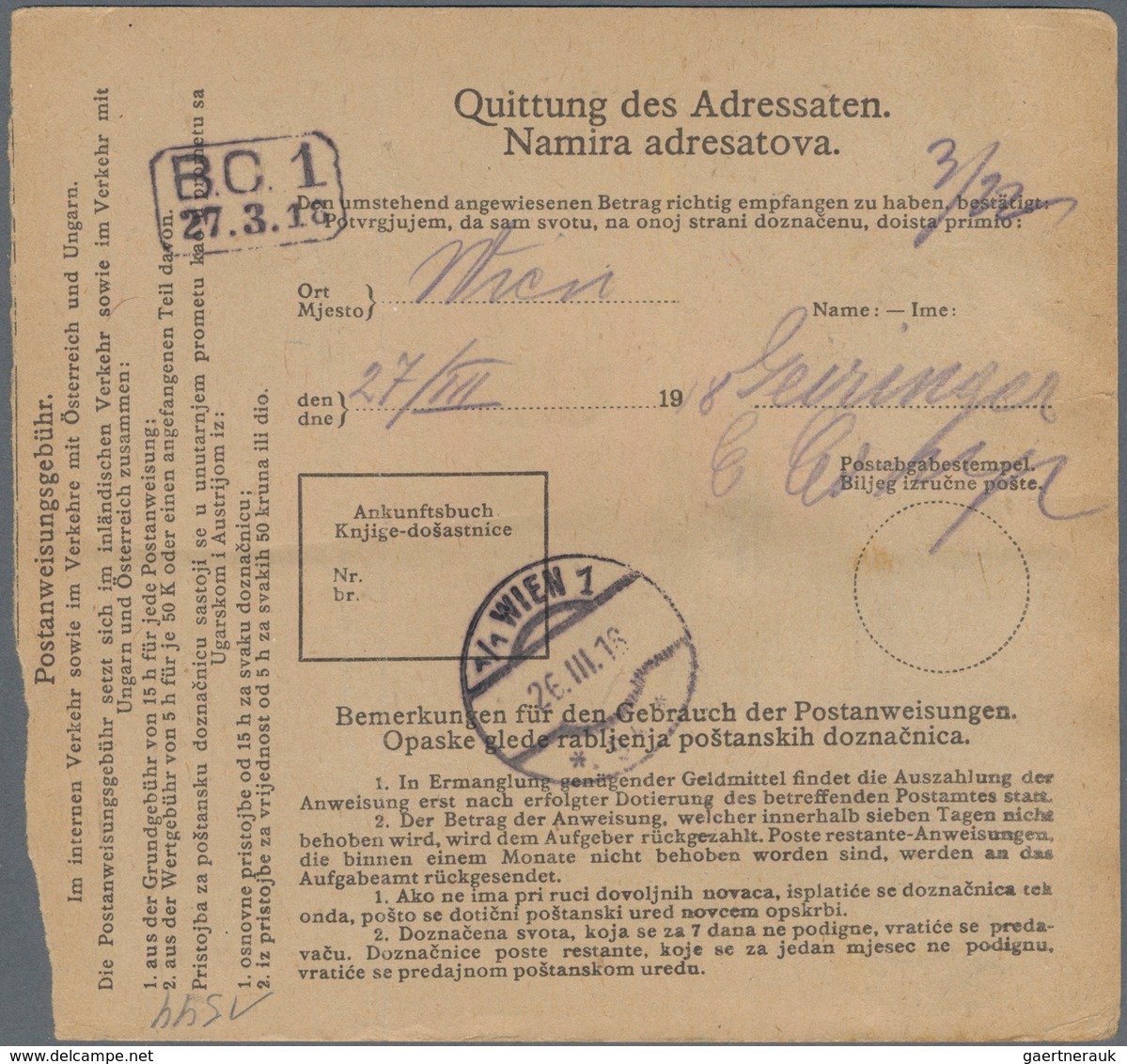 Bosnien Und Herzegowina (Österreich 1879/1918): 1918. Two 3h Black/chamois Money Order Stationeries, - Bosnia And Herzegovina