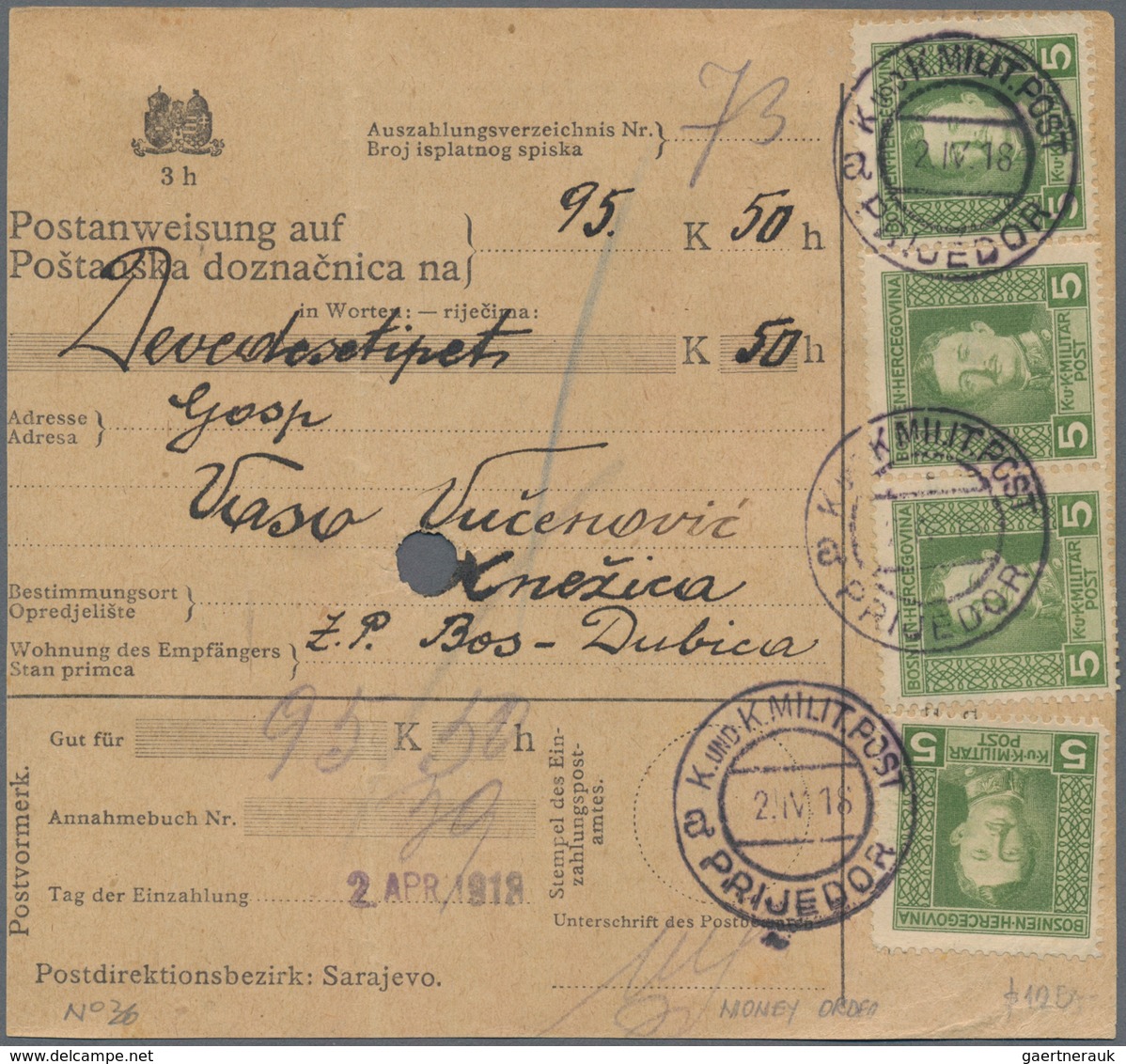 Bosnien Und Herzegowina (Österreich 1879/1918): 1918. Two 3h Black/chamois Money Order Stationeries, - Bosnia And Herzegovina