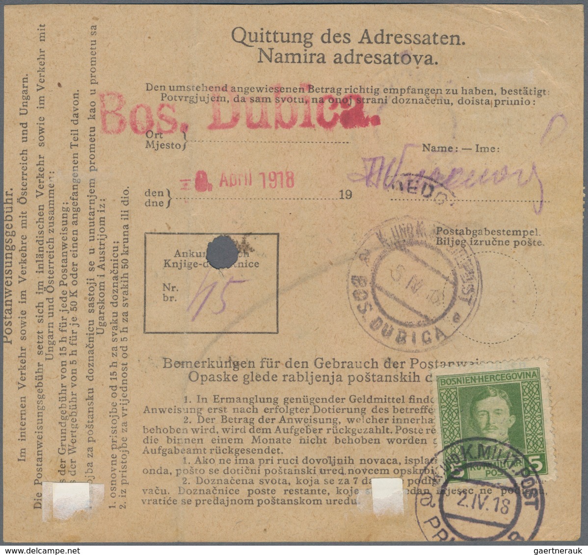 Bosnien Und Herzegowina (Österreich 1879/1918): 1918. Two 3h Black/chamois Money Order Stationeries, - Bosnia And Herzegovina