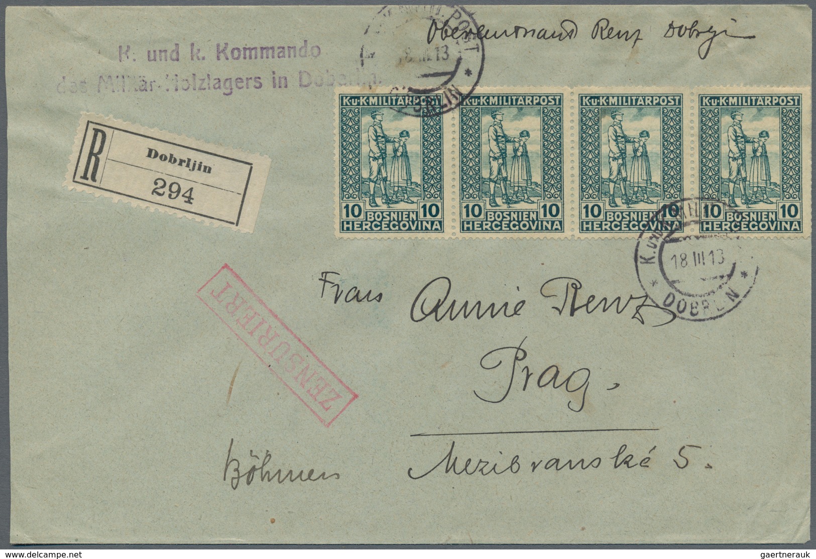 Bosnien Und Herzegowina (Österreich 1879/1918): 1918. Registered Letter Bearing 10 (+2 H) Dull Blue- - Bosnia And Herzegovina