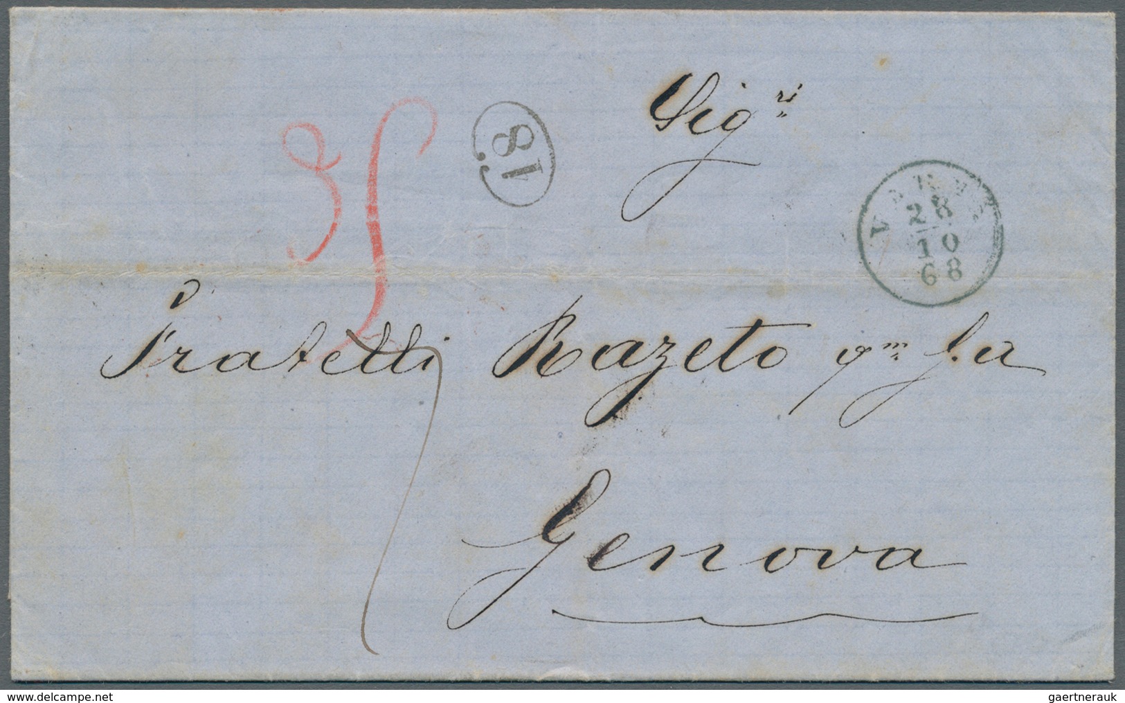 Bulgarien: 1868, Lettersheet With Complete Message From Varna To Genova, Bearing Clear Strike Of Thi - Covers & Documents