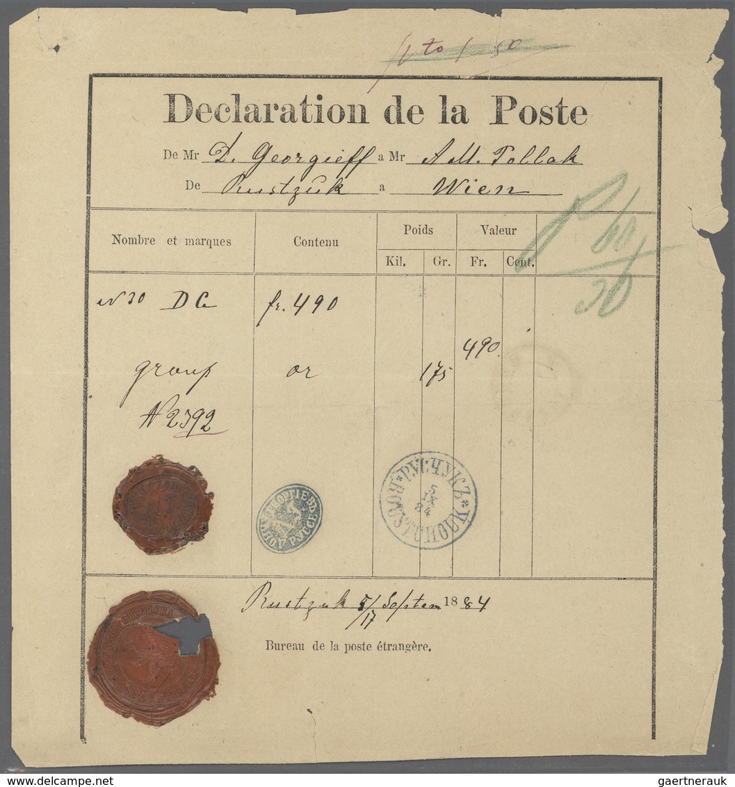 Bulgarien: 1884, "Declaration De La Poste", Used Form With Blue C.d.s. "ROUSTCHOUK 5 IX 84" To Vienn - Brieven En Documenten