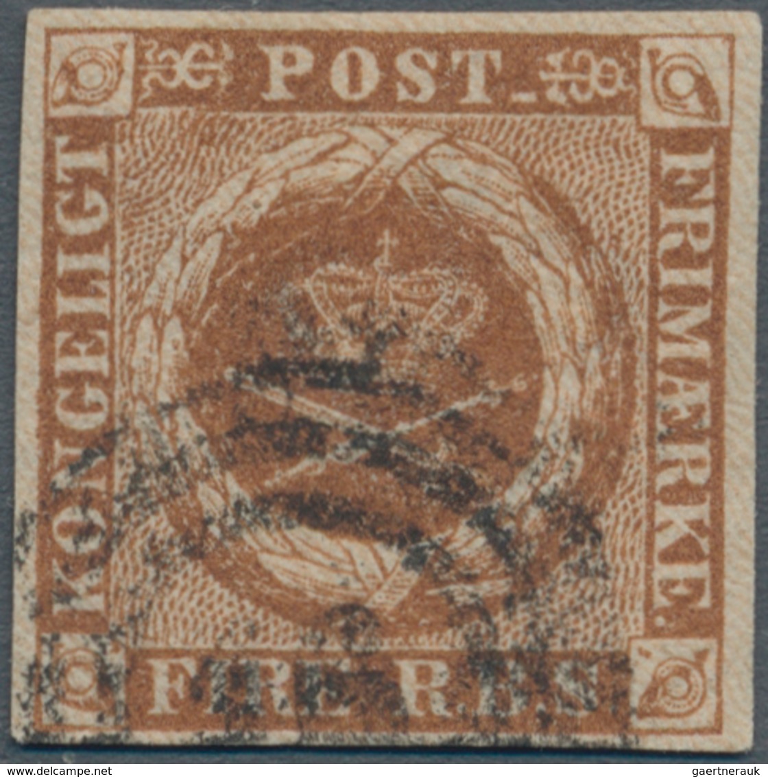 Dänemark: 1854, 4 S (FIRE R.B.S.) Chestnut Brown, Cancelled With Three-ring Numeral (AFA #1 III F). - Nuevos