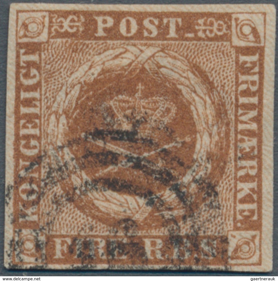 Dänemark: 1854, 4 S (FIRE R.B.S.) Chestnut Brown, Cancelled With Three-ring Numeral (AFA #1 III F). - Ongebruikt