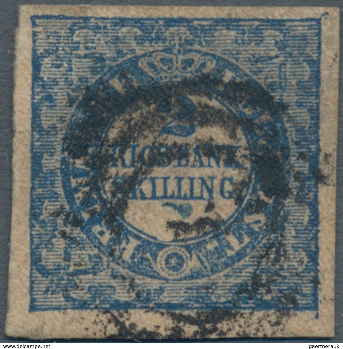 Dänemark: 1852, 2 RIGSBANK-SKILLING, Blue, Typographed Security Underprint, Printing Variety "large - Ongebruikt