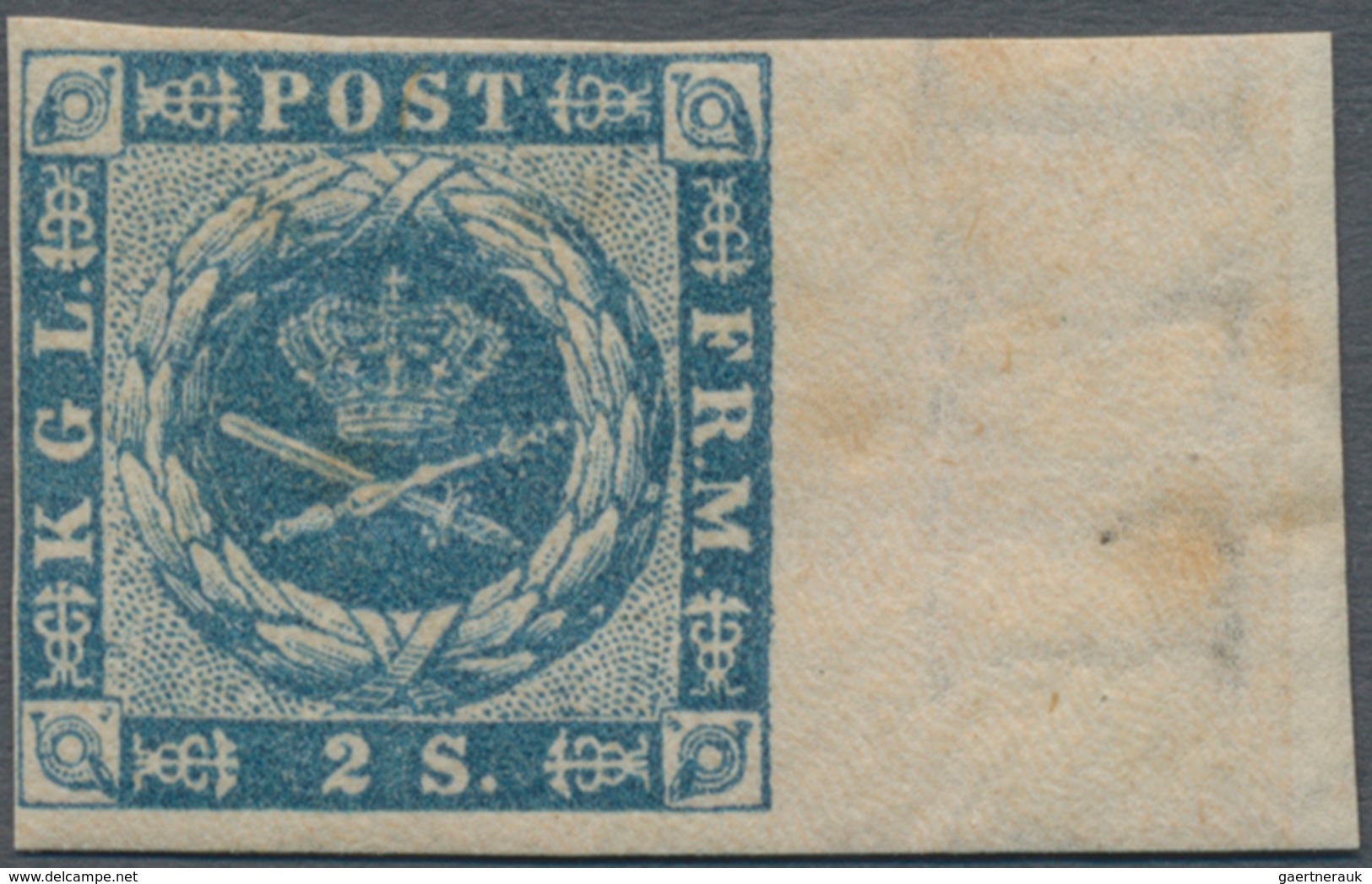 Dänemark: 1854-57 2s. Blue, Right-hand Marginal Single, Mint Never Hinged With Original Gum, Few Mau - Unused Stamps