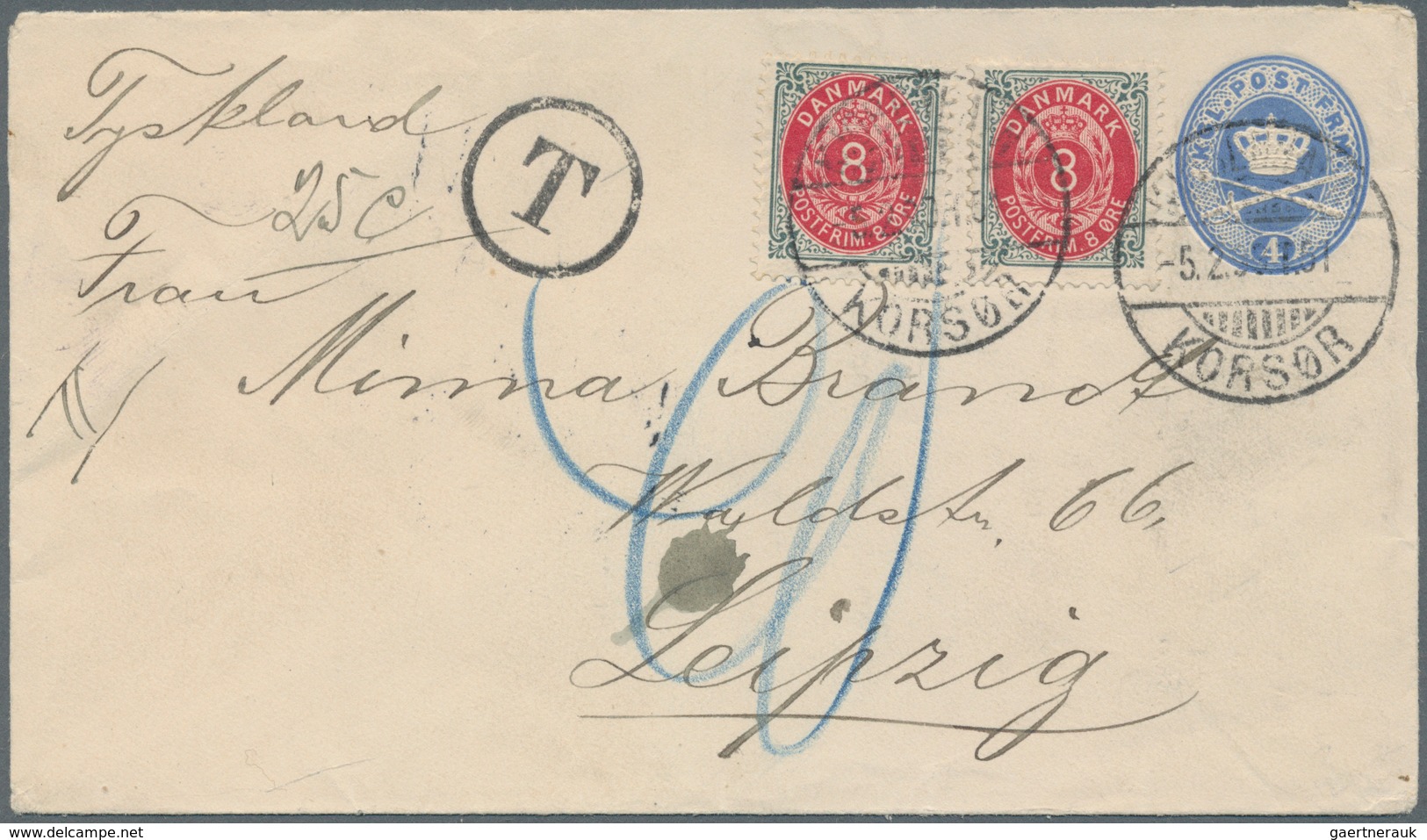 Dänemark: 1899, Stationery Envelope With 8 Öre Coat Of Arms (2) And "KJOBENHAVN-KORSÖR 5.2.99" Shipm - Ongebruikt