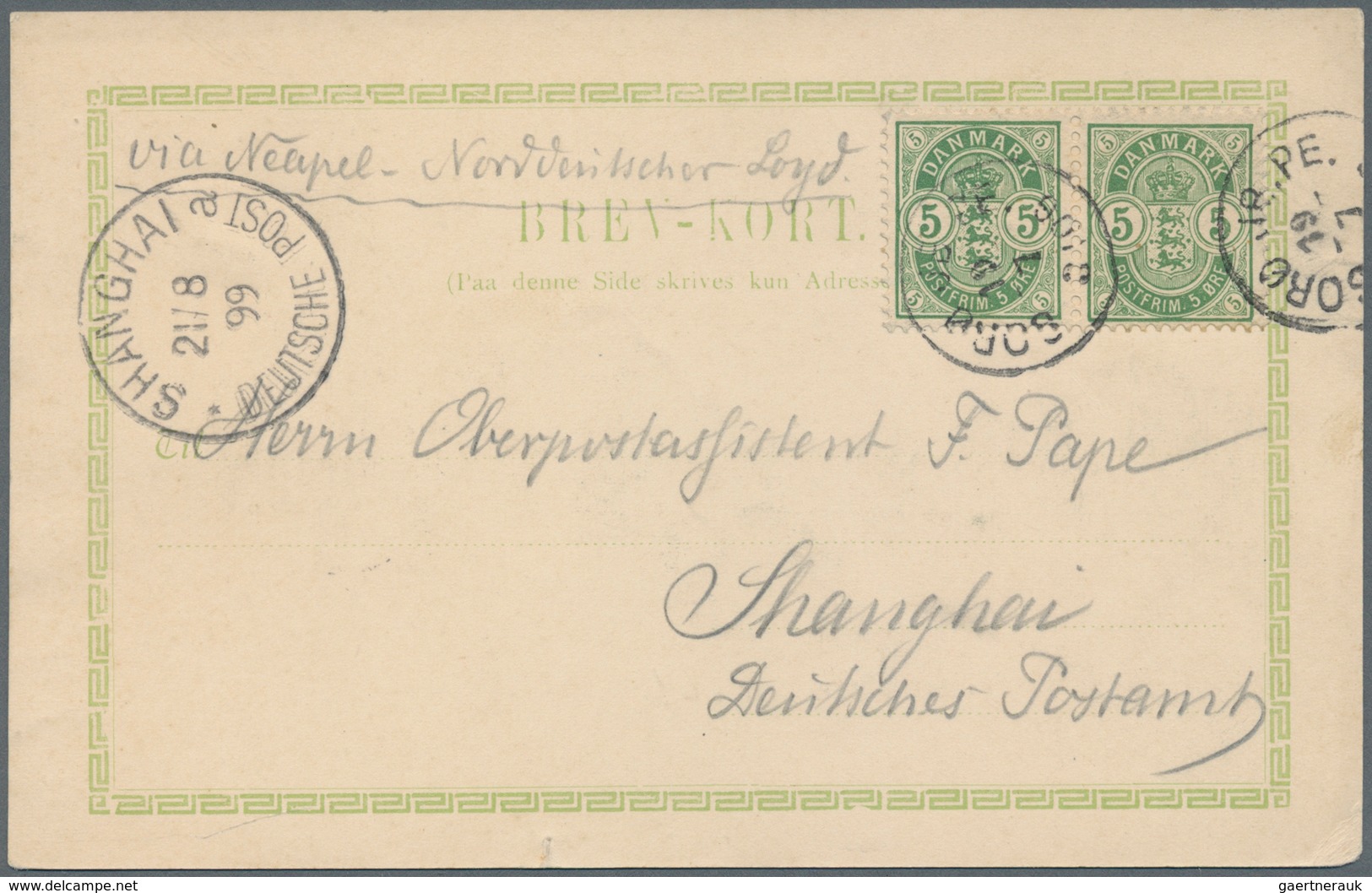 Dänemark: 1899, Ppc "Hilsen Fra Sorö" Sent With T.P.O. "SORÖ JB. PE 19/7 99" Via Neapel-Norddeutsche - Ongebruikt