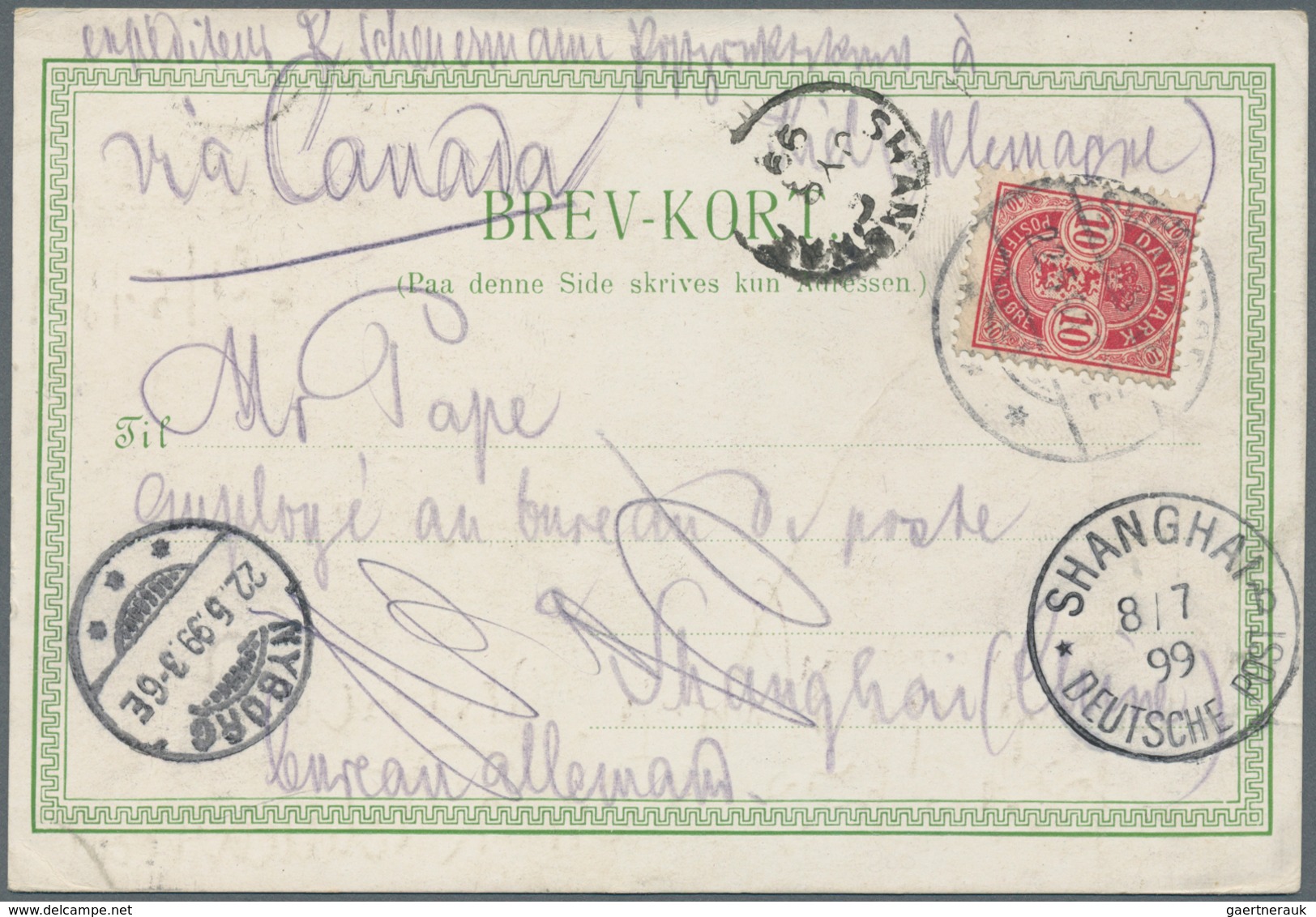 Dänemark: 1899, Ppc Franked 10 Öre Arms From "SVENDBORG 22.5.99" Via NYBORG And VANCOUVER, CANADA Se - Unused Stamps