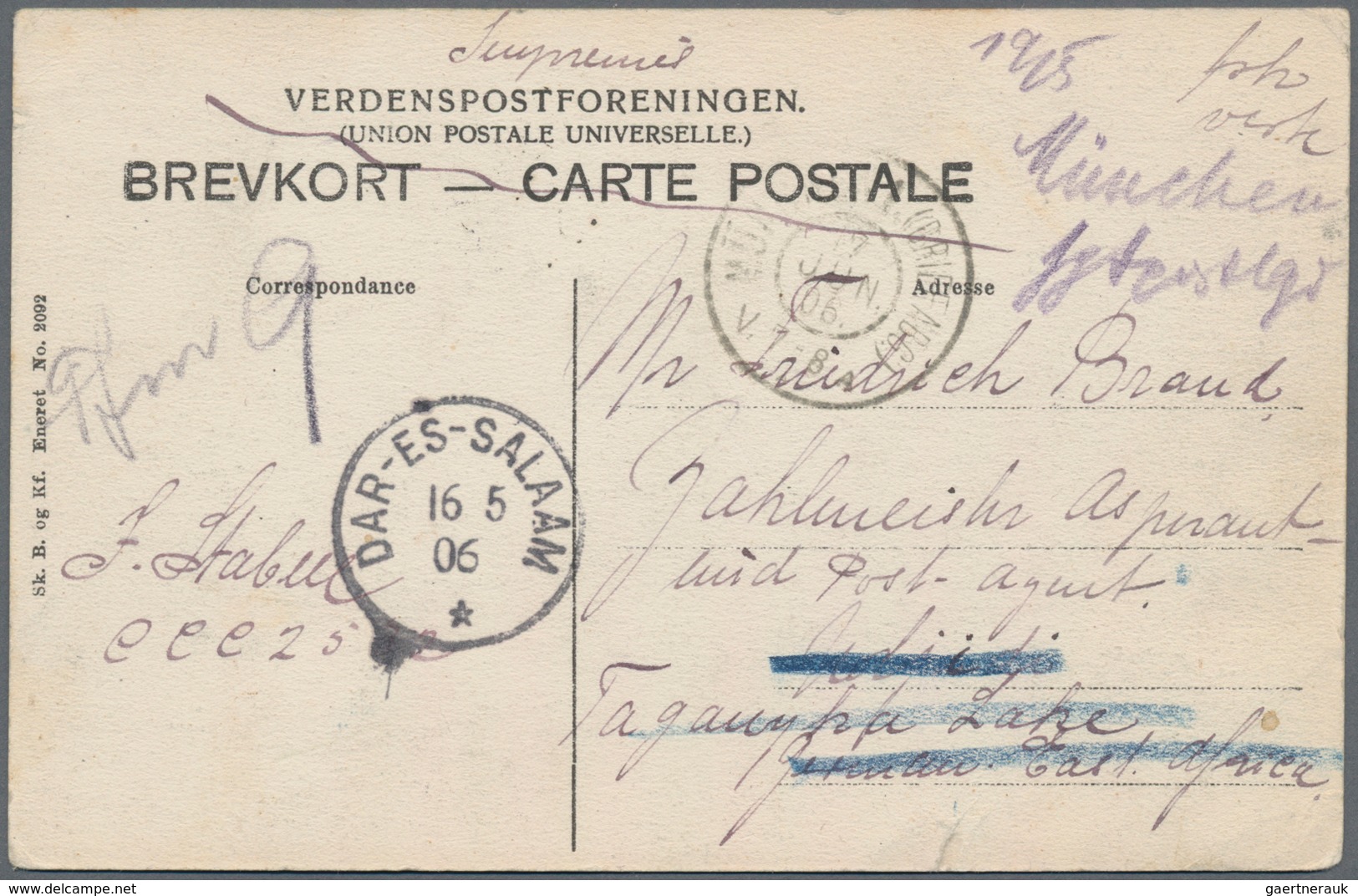 Dänemark: 1906, Picture Postcard Copenhagen Harbour From Lyngby Via Dar Es Salaam To Lake Tanganyika - Unused Stamps