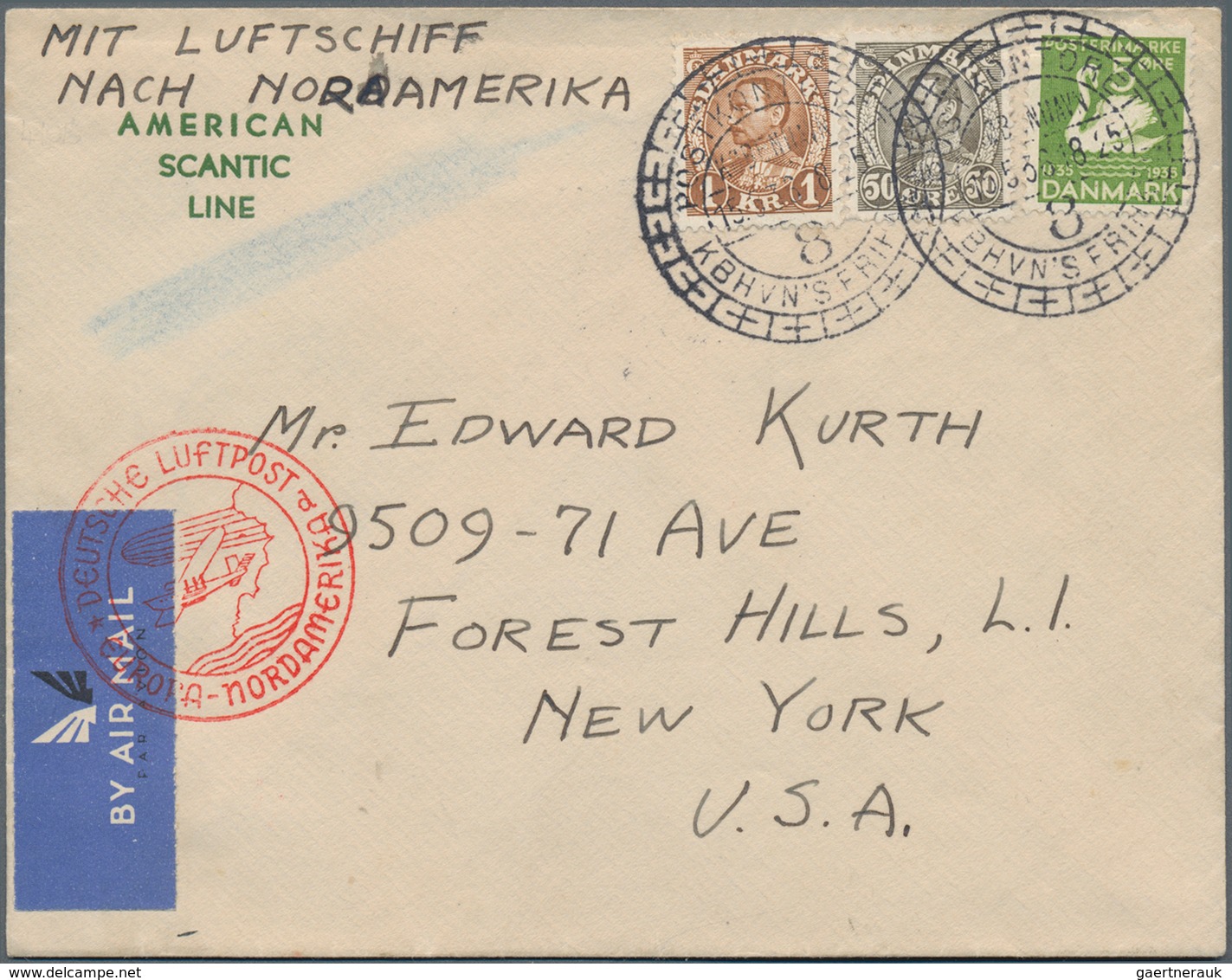 Dänemark: 1936, 2nd NORTH AMERICA FLIGHT LZ 129, Cover Postmarked " POSTKONTORET KBHVN'S FRIHAVEN" S - Unused Stamps