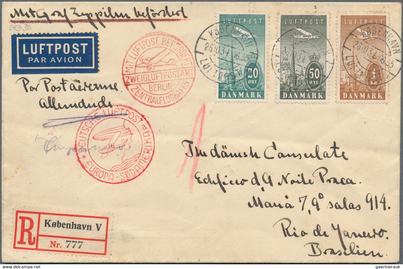 Dänemark: 1934, 11th SOUTH AMERICA FLIGHT: Printed Matter, Registered From Kopehagen With Connecting - Unused Stamps