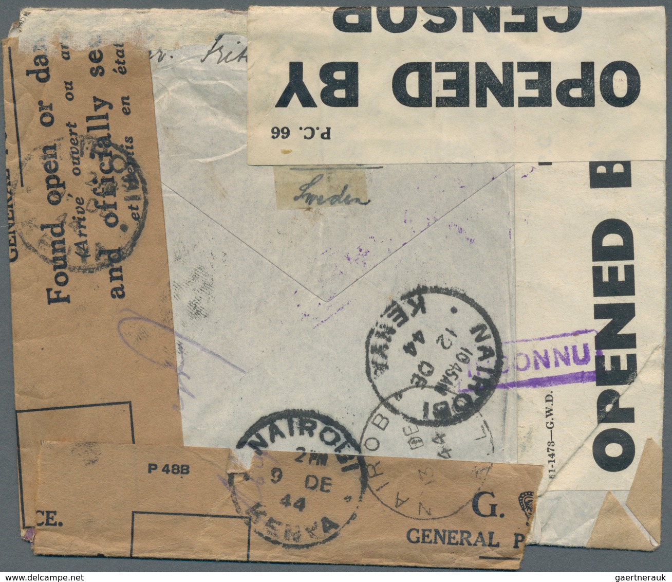 Dänemark: 1944, 30 Öre Blue On Airmail Letter To Nairobi/Kenya With Closure Stripes "Found Open Ore - Ongebruikt