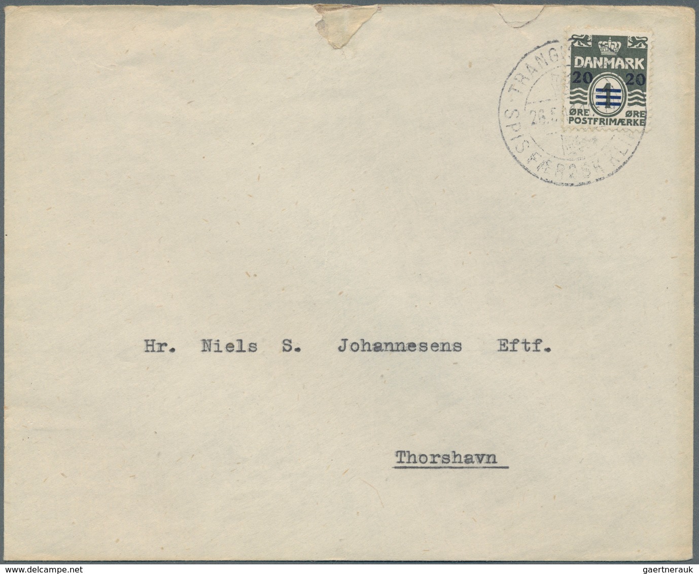 Dänemark - Färöer: 1941, 20 On 1 Öre Numeral On Domestic Letter To Thorshavn. Cover Showing Some Ope - Faroe Islands