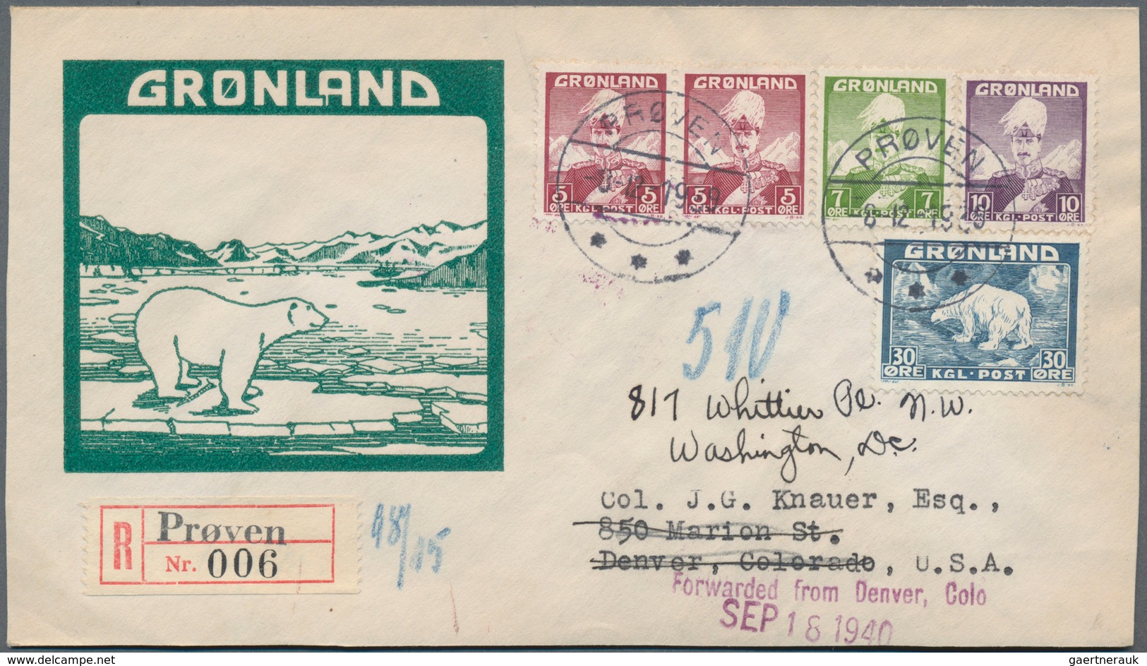 Dänemark - Grönland: 1939, 2 X 5 Öre, 7 Öre And 10 Öre "Christian X" Together With 30 Öre "ice Bear" - Covers & Documents