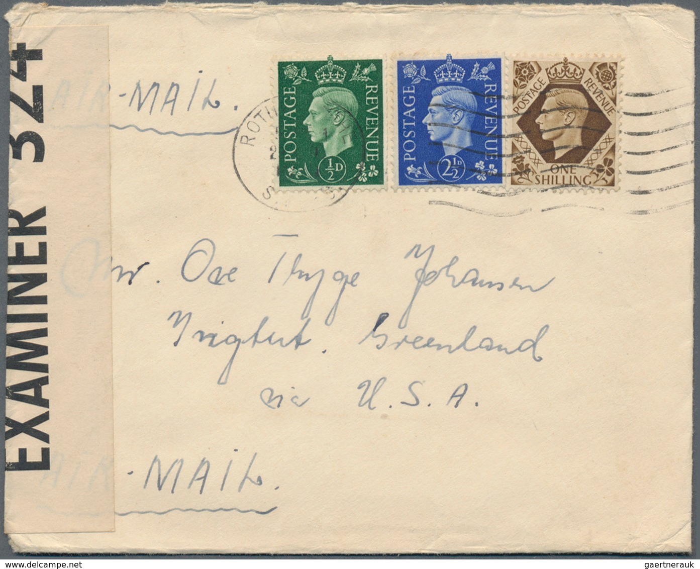 Dänemark - Grönland: 1940 (ca.), INCOMING CENSORED MAIL: Great Britain, 1/2 D, 2 1/2 D And 1 S KGVI, - Covers & Documents