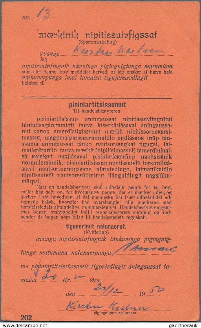 Dänemark - Grönland: 1950 Saving Stamps Booklet In Red-orange Containing 30 Large-numeral Postal Sav - Brieven En Documenten