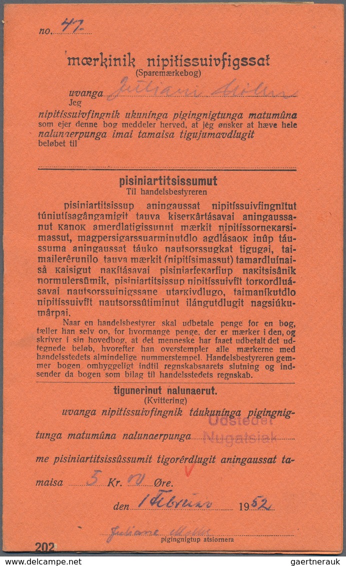 Dänemark - Grönland: 1952 Saving Stamps Booklet In Red-orange Containing 20 Large-numeral Postal Sav - Brieven En Documenten