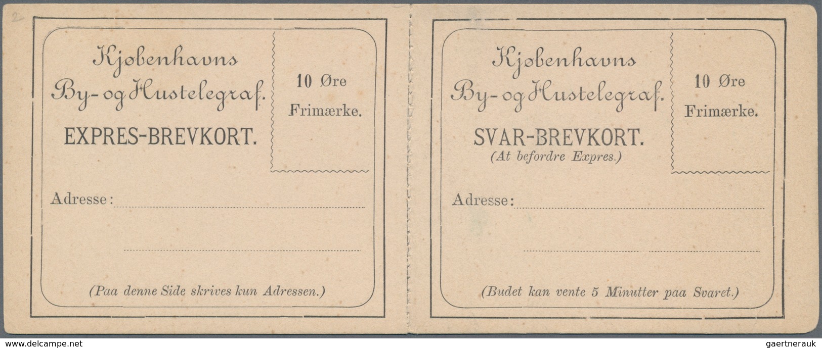 Dänemark - Ganzsachen: 1880 (ca.) Unused Form For A Double Card Of Private Town Post In Copenhague, - Postal Stationery