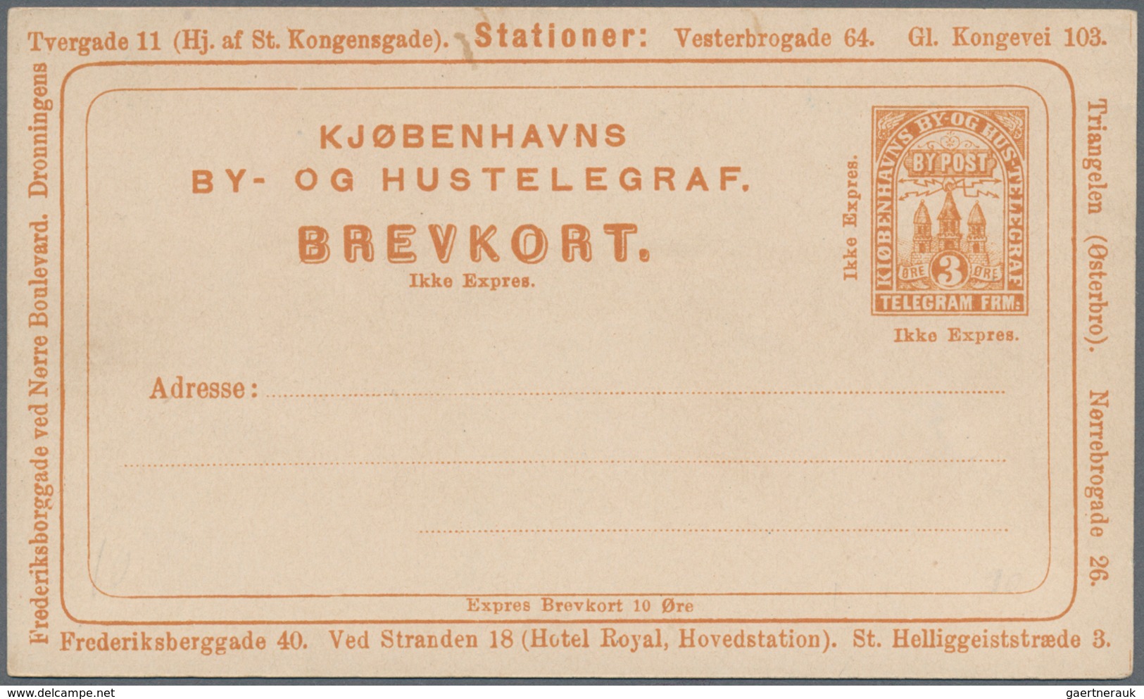 Dänemark - Ganzsachen: 1881 Unused Postal Stationery Card Of Private Town Post Of Copenhague 3 öre L - Enteros Postales