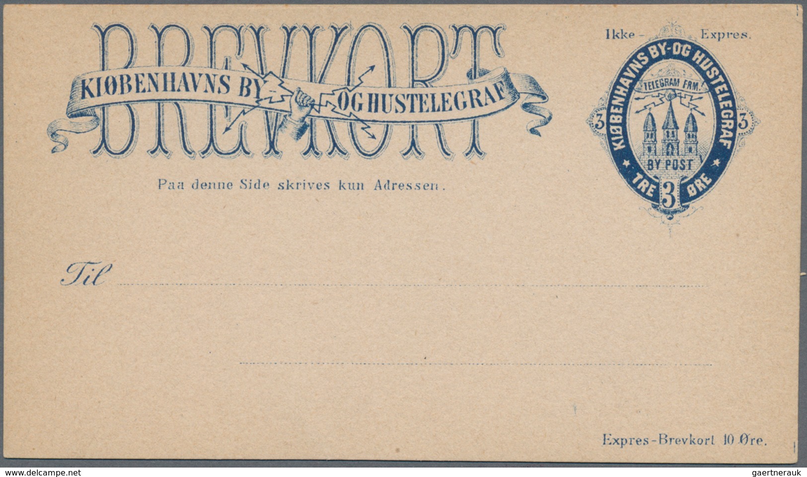 Dänemark - Ganzsachen: 1881 Two Unused Postal Stationery Cards 3 öre Blue On White Paper Three Tower - Postwaardestukken