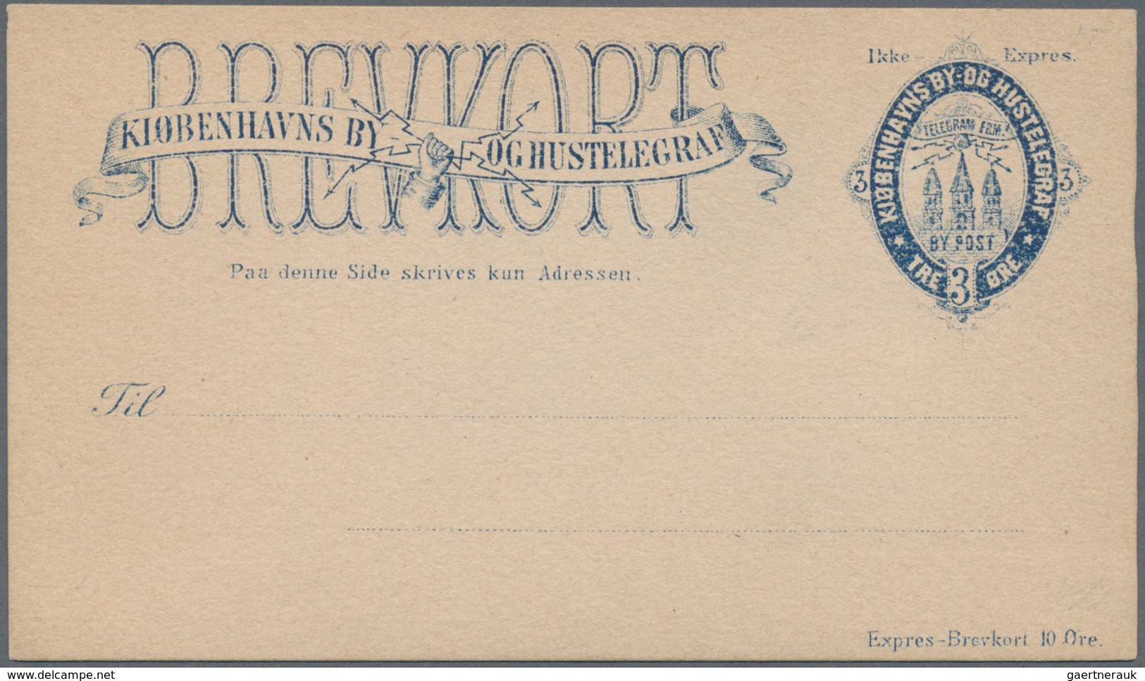 Dänemark - Ganzsachen: 1881 Two Unused Postal Stationery Cards 3 öre Blue On White Paper Three Tower - Enteros Postales