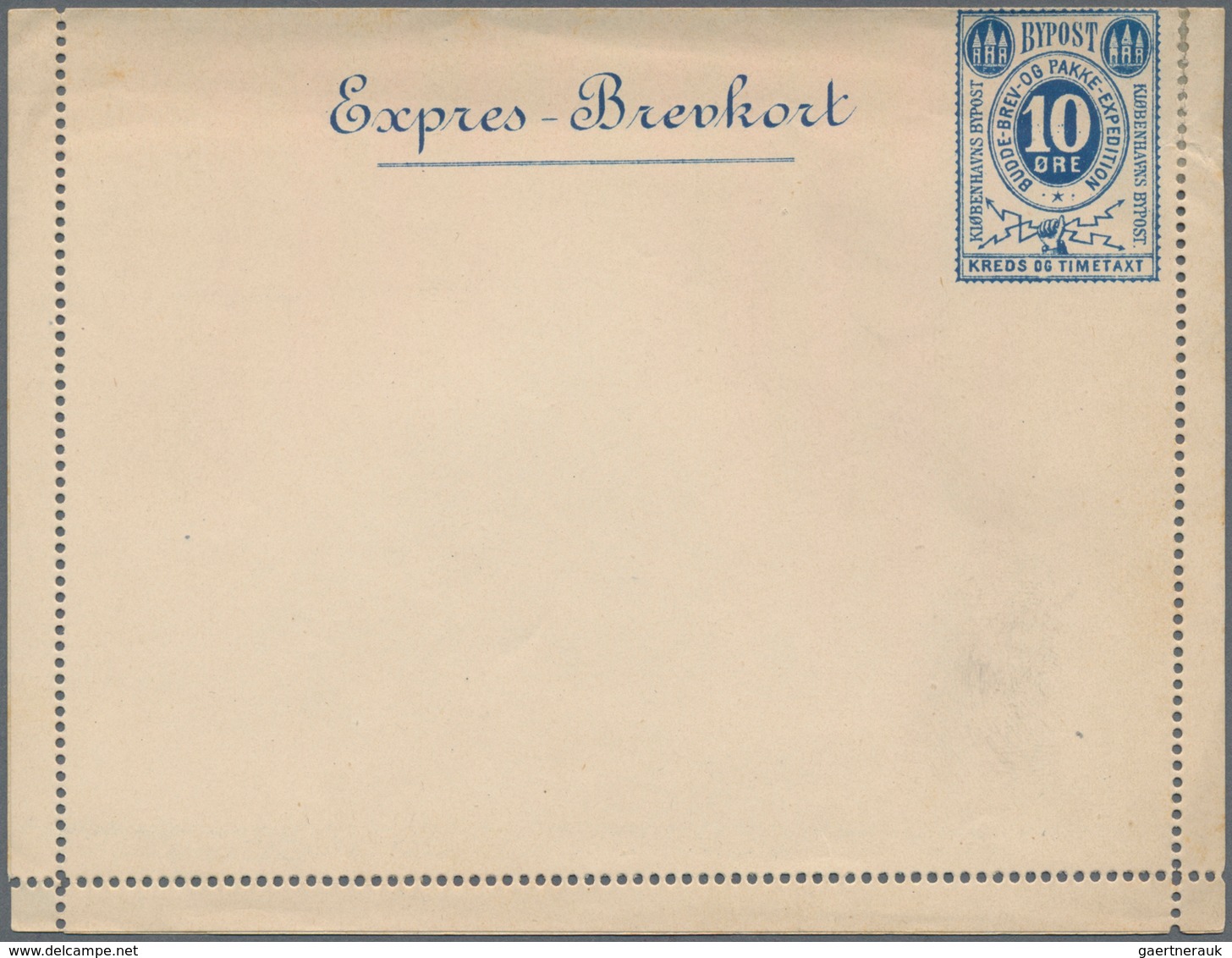 Dänemark - Ganzsachen: 1883 Unused Express Lettercard 10 öre Blue On White Paper Of Private Townpost - Enteros Postales