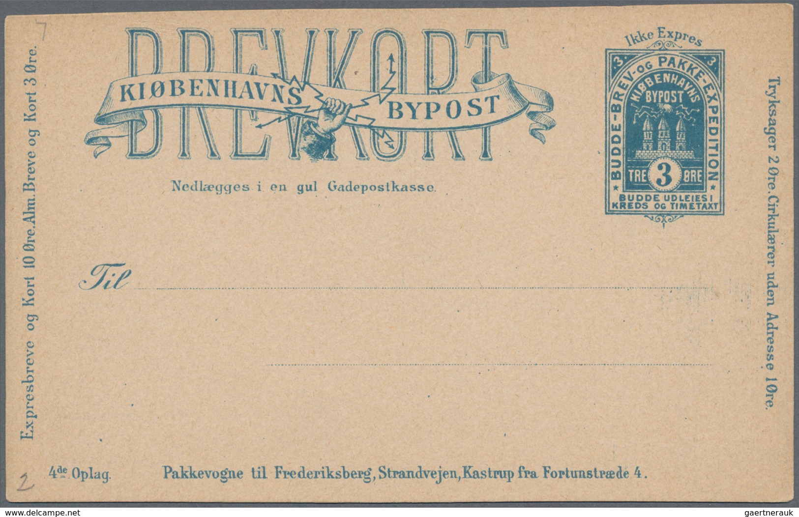 Dänemark - Ganzsachen: 1884/88 Three Unused Postal Stationery Cards Of Private Town Post Of Copenhag - Enteros Postales