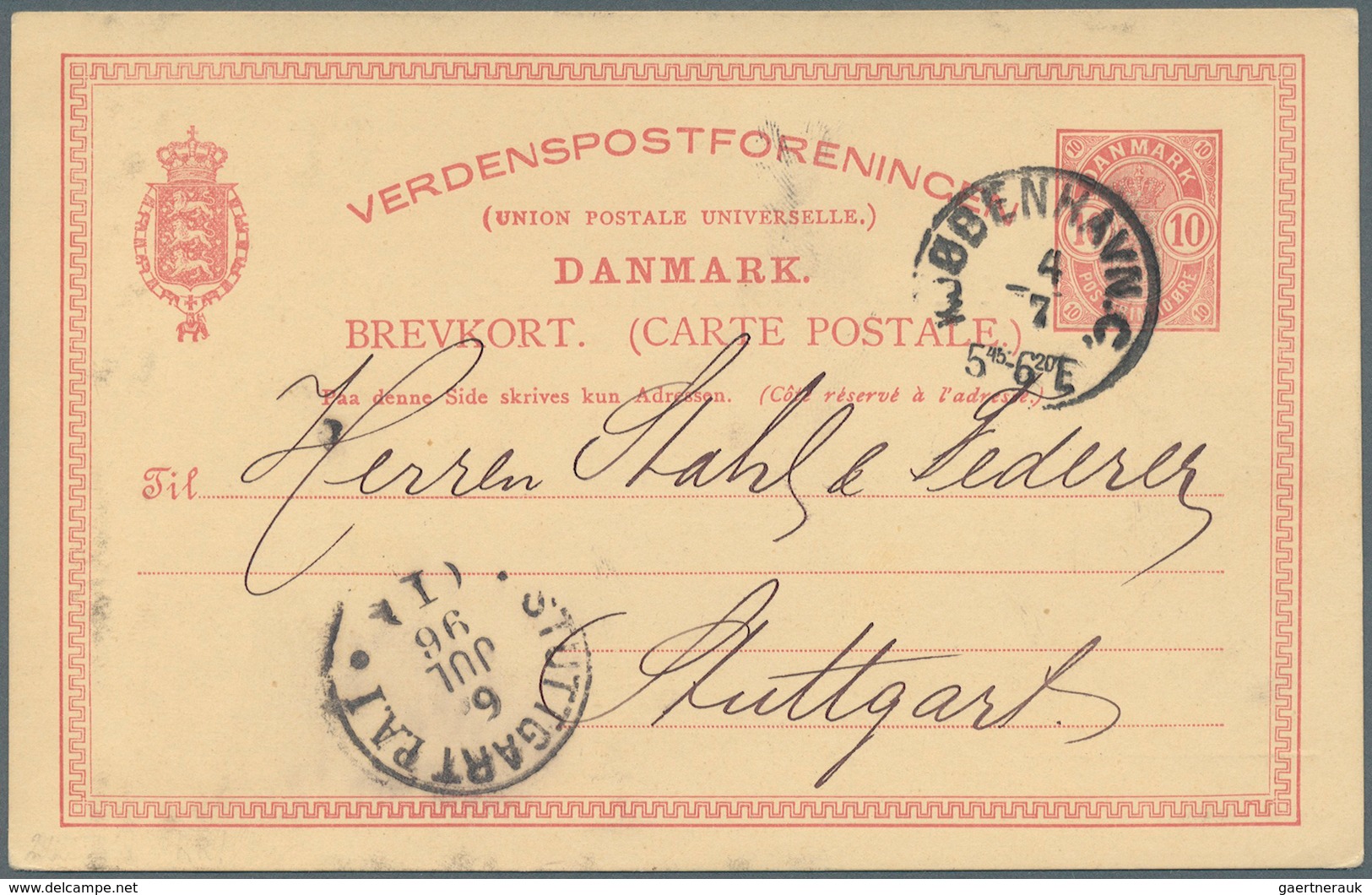 Dänemark - Ganzsachen: GSK 10 Öre Karmin In Seltener Auflage "mit Kleinen Eckziffern" Gebr. 1896 Mit - Postwaardestukken