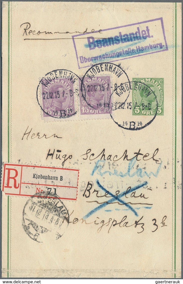 Dänemark - Ganzsachen: 1915, 5 Öre Green Postal Stationary Wrapper With Additional Franking Register - Postwaardestukken