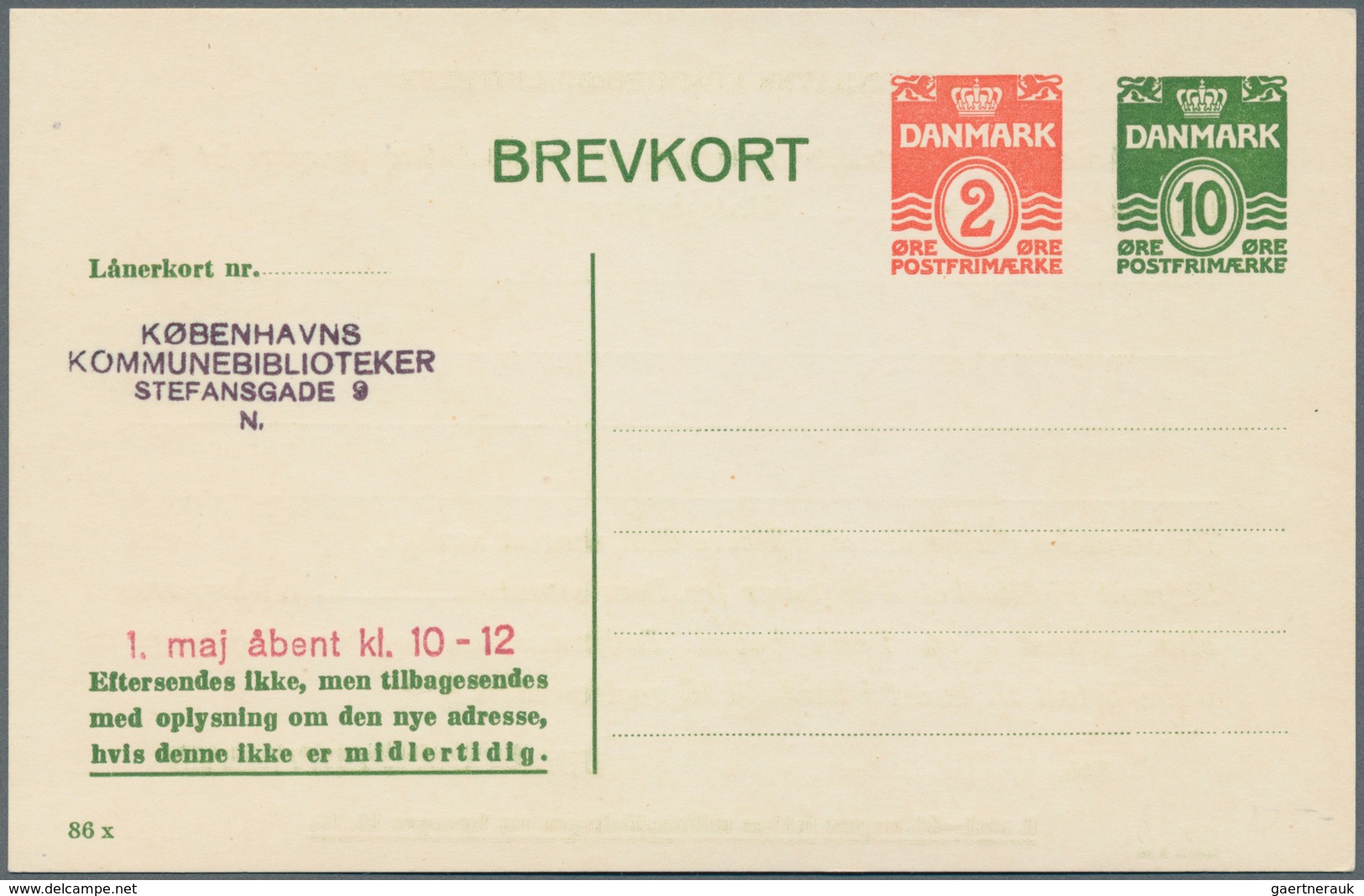 Dänemark - Ganzsachen: 1953 Unused Postal Stationery Card With Additional Printing Of 2 Öre Next To - Postwaardestukken