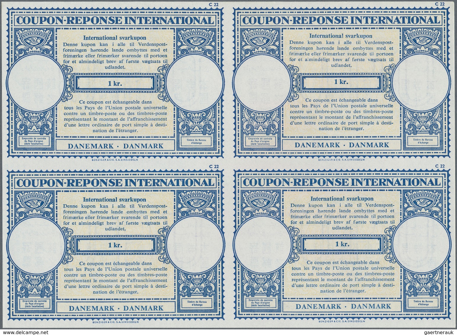 Dänemark - Ganzsachen: 1965. International Reply Coupon 1 Kr (London Type) In An Unused Block Of 4. - Enteros Postales
