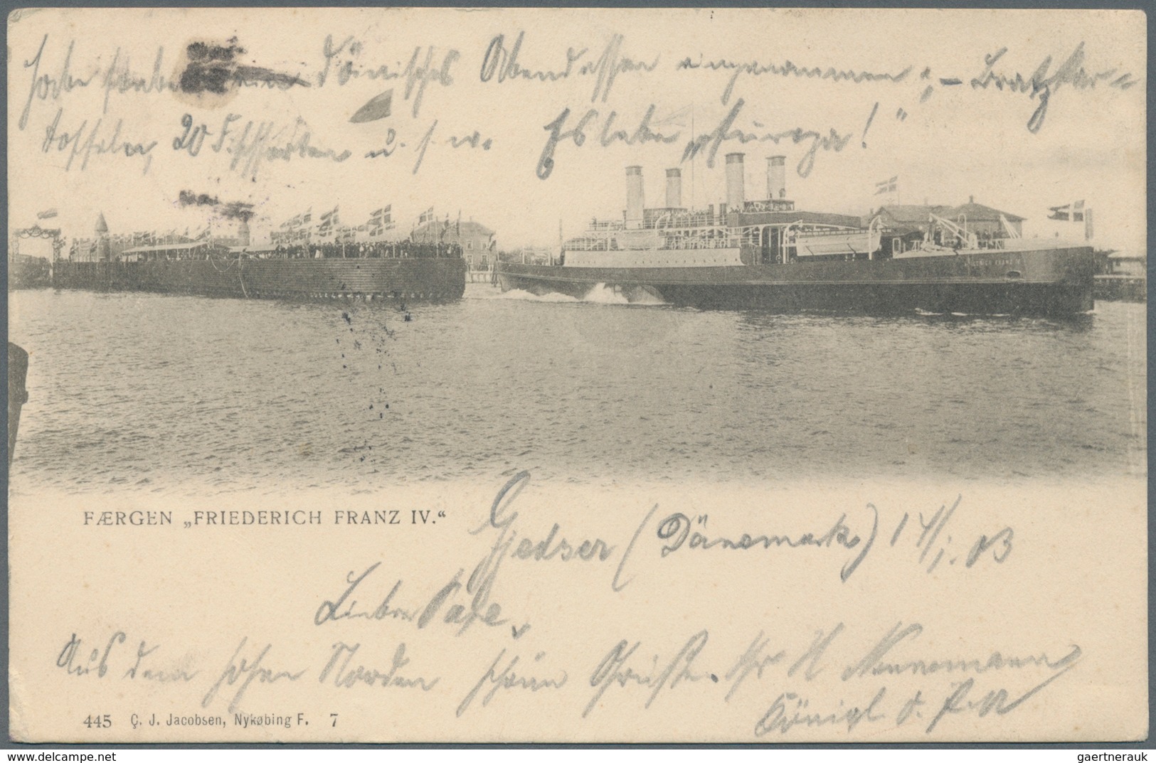Dänemark - Stempel: 1904, Ppc Showing "FÄRGEN "FRIEDRICH FRANZ IV" Franked 10 Öre With Shipmark "sta - Frankeermachines (EMA)