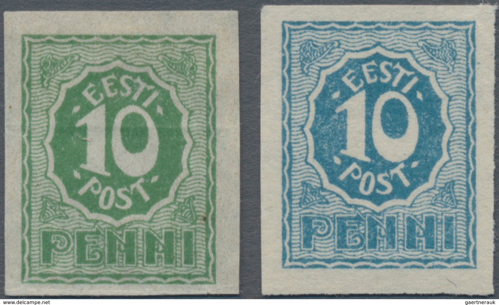 Estland: 1919, 10 P Numeral Green Imperforated Expertised Löbbering BPP. In Addition A Proof For Mi- - Estonia