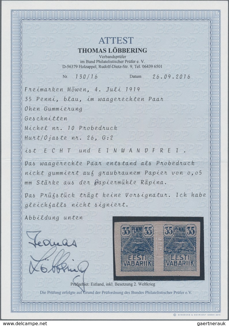 Estland: 1919, 35 Penni Seagulls, Imperforated Proof, Vertical Pair Without Gum. Expertised Löbberin - Estonia
