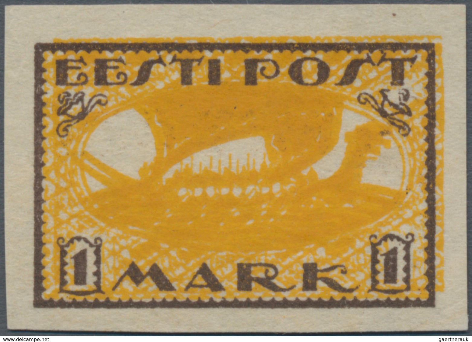 Estland: 1919, 1 Mark Viking Ship Proof In Later For 5 Mark Used Colours. Expertised Löbbering BPP. - Estonia